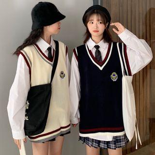 Shirt With Necktie / Sweater Vest / Sweater / Mini A-line Skirt / Set