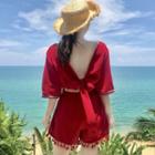Tie Back Tasseled Elbow Sleeve Playsuit