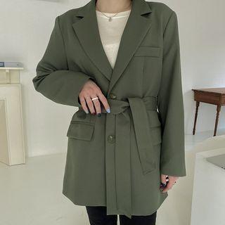 Plus Size Single-breasted Tie-waist Blazer