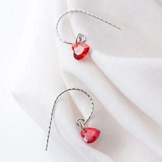 925 Sterling Silver Rhinestone Dangle Earring 1 Pair - S925 Silver - Red & Silver - One Size
