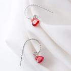 925 Sterling Silver Rhinestone Dangle Earring 1 Pair - S925 Silver - Red & Silver - One Size