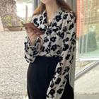 Floral Print Shirt Black Flower - White - One Size