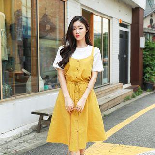 Drawstring-waist Linen Blend Jumper Dress