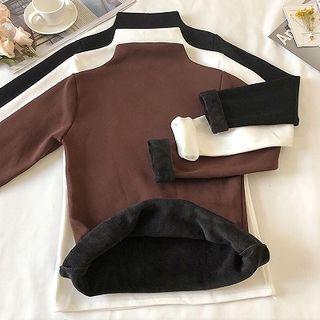 Plain Mock-neck Fleece Long-sleeve Top