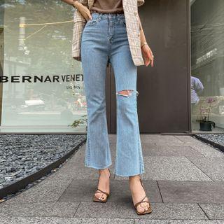 Slit-knee Boot-cut Jeans