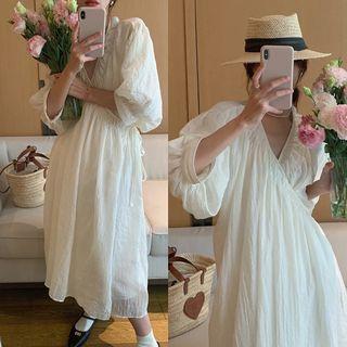 Elbow-sleeve Sheer Maxi Dress