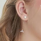 925 Sterling Silver Faux Pearl Whale Tail Dangle Earring