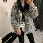 Leopard Print Fleece Zip-up Jacket Leopard - White - One Size