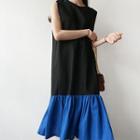 Color-block Sleeveless Ruffle-hem Dress