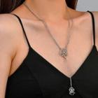 Spider Pendant Layered Alloy Necklace 02 - 1 Pc - Silver - One Size