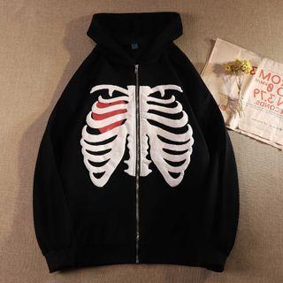 Skull Applique Zipped Hoodie