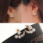 Non-matching Rhinestone Faux Pearl Swing Earring 1 Pair - Silver - One Size