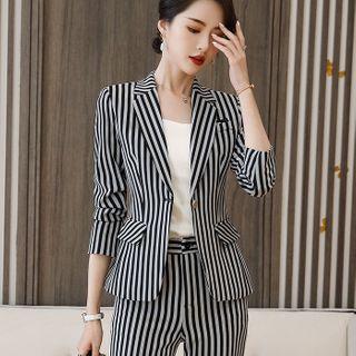 Set: Camisole Top + Striped Blazer + Straight-cut Pants