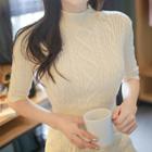 Mock-neck Elbow-sleeve Cable-knit Dress