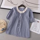 Short Sleeve Lace Trim Check Shirt Blue - One Size