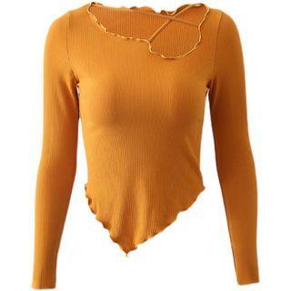 Long-sleeve Lettuce Edge Asymmetrical Top