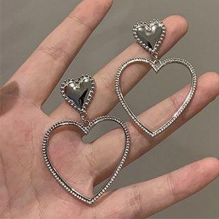 Heart Drop Earring Heart Stud Earring 1 Pair - Sliver - One Size