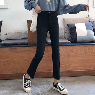 Plain High-waist Trim Denim Cropped Pants