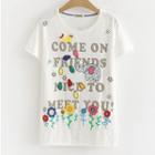 Cartoon Applique Short-sleeve T-shirt White - One Size