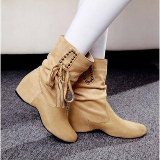 Bow Detail Studded Hidden Wedge Short Boots