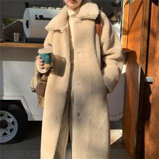 Plain Fleece Single-breasted Coat Almond - One Size