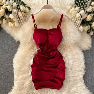 Velvet Ruffle Spaghetti-strap Dress