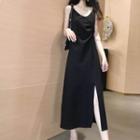 Denim Jacket / Spaghetti Strap Midi A-line Dress / Set