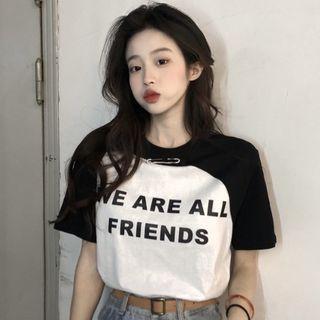 Mock Two-piece Short-sleeve Lettering T-shirt White - One Size