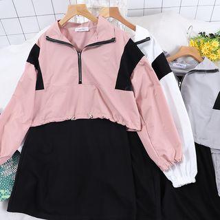 Set Of 2: Half Zip Long-sleeve Windbreaker + Spaghetti Strap Dress