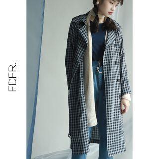 Double-breasted Plaid Windbreaker With Sash
