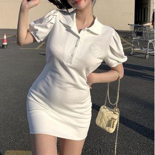 Short-sleeve Mini Polo Dress White - One Size