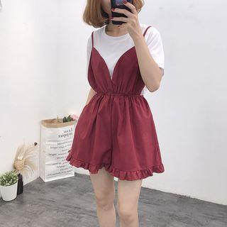 Set: Short-sleeve Top + Spaghetti Strap Playsuit