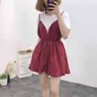 Set: Short-sleeve Top + Spaghetti Strap Playsuit