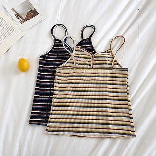 Color-block Striped V-neck Slim-fit Sleeveless Top