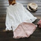 Gather Cuff Frilled Collar Embroidery Blouse