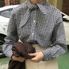 Tie-neck Gingham Shirt Ash Shown In Figure - One Size