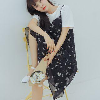 Set: T-shirt + Floral Chiffon Dress