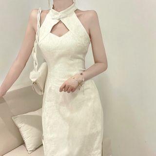 Sleeveless Cutout Midi Qipao Dress
