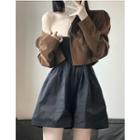 Puff-sleeve Single-breasted Jacket / Strapless Romper