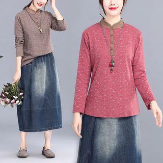 Print Color Panel Stand-collar T Skirt