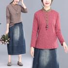 Print Color Panel Stand-collar T Skirt