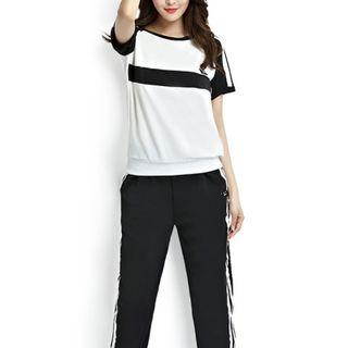 Set: Short-sleeve Striped T-shirt + Striped Sweatpants
