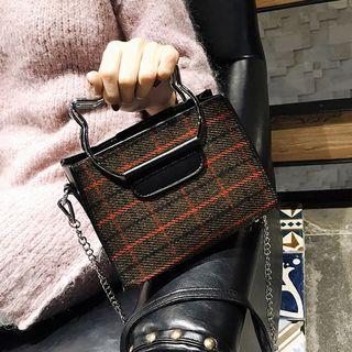 Wool Plaid Mini Shoulder Bag With Pouch