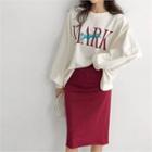 Set: Embroidered Letter-printed Sweatshirt + H-line Skirt
