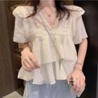 Lace Trim Short-sleeve Layered Cropped Top