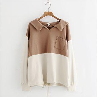 Sailor Collar Bird Embroidered Panel Top