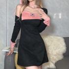 Long-sleeve Cold-shoulder Applique Mini A-line Dress