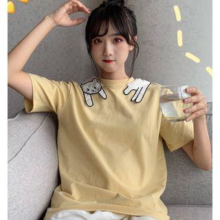 Cat-accent Short-sleeve T-shirt Yellow - One Size