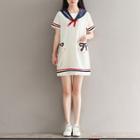 Short-sleeve Embroidered Sailor Collar Dress