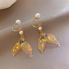 Faux Pearl Mermaid Tail Dangle Earring 1 Pair - Greenish Yellow & White & Gold - One Size